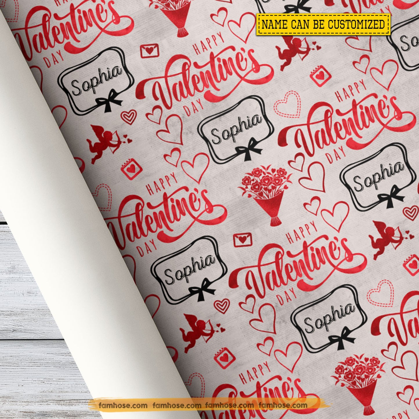 Personalized Valentine Wrapping Paper, Happy Valentine's Day Wrapping Paper Rolls, Valentine Gift Wrap For Your Lover