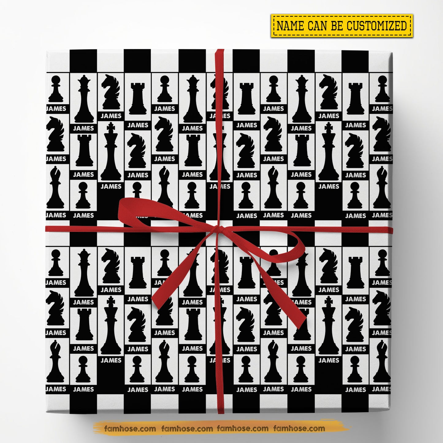 Personalized Chess Wrapping Paper, Checkered Chess Wrapping Paper Rolls, Gift Wrap For Chess Lover