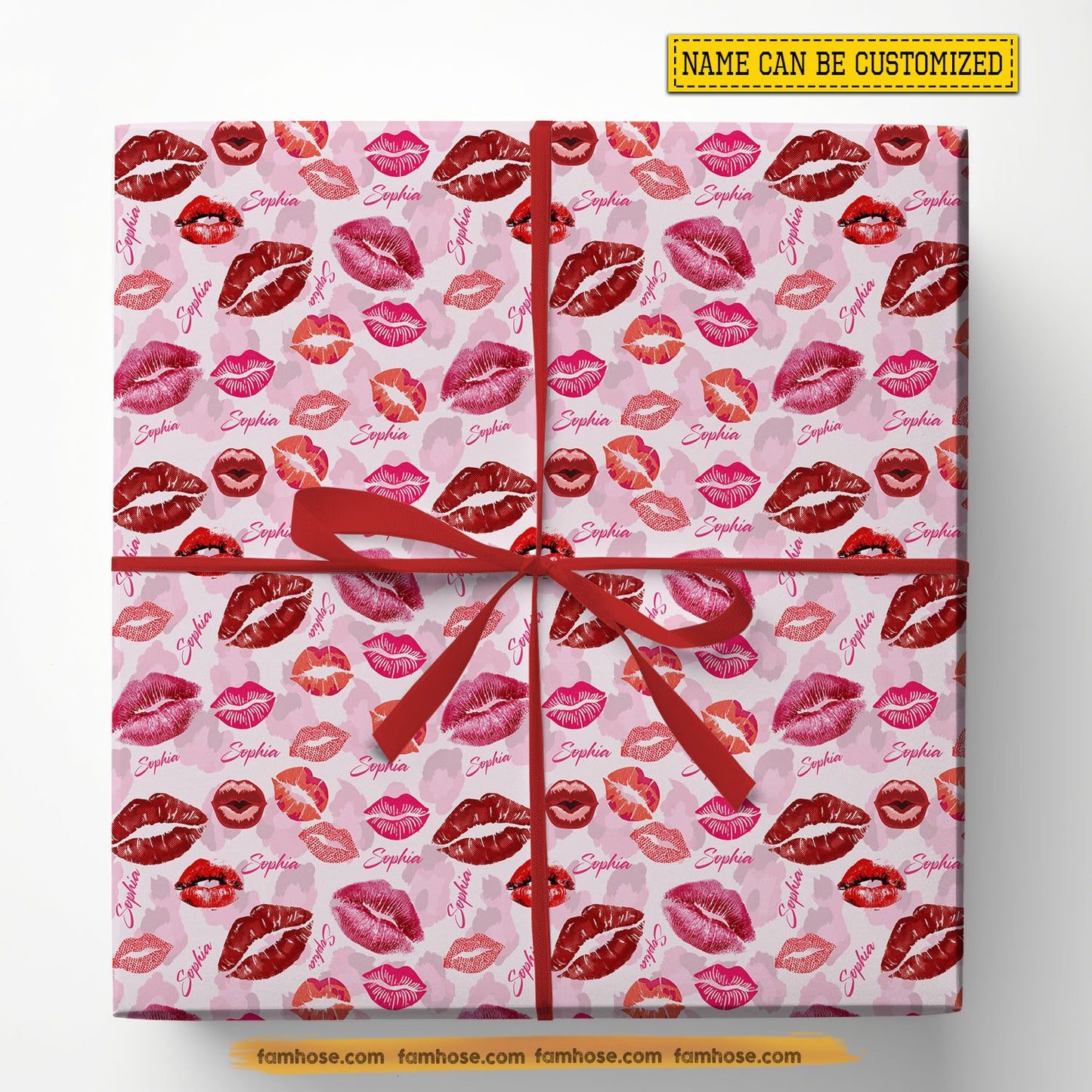 Personalized Valentine Wrapping Paper, Lipstick Kiss Wrapping Paper Rolls, Valentine Gift Wrap For Your Lover