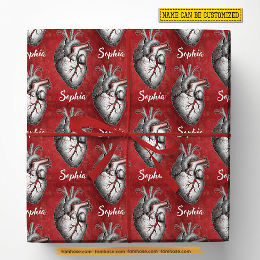 Personalized Valentine Heart Wrapping Paper, Anatomical Heart Wrapping Paper Rolls, Valentine Gift Wrap For Your Lover