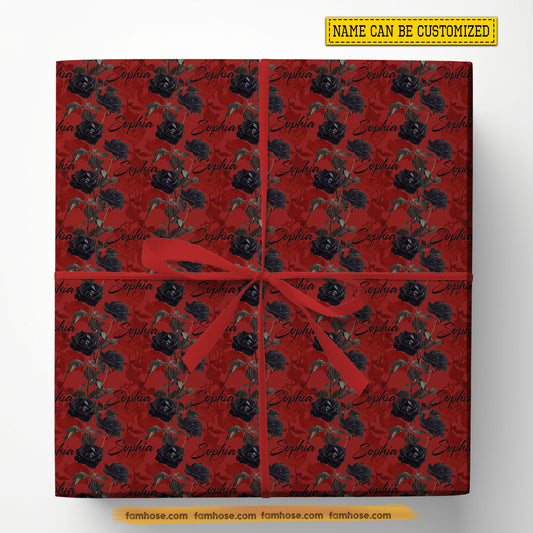 Personalized Valentine Wrapping Paper, Black Rose Rises Wrapping Paper Rolls, Valentine Gift Wrap For Your Lover
