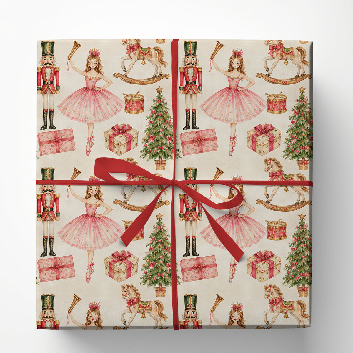 Nutcracker Ballet Christmas Wrapping Paper, Pink Ballerina And Nutcracker Soldier Wrapping Paper Rolls, Xmas Gift Wrap For Ballet Lover