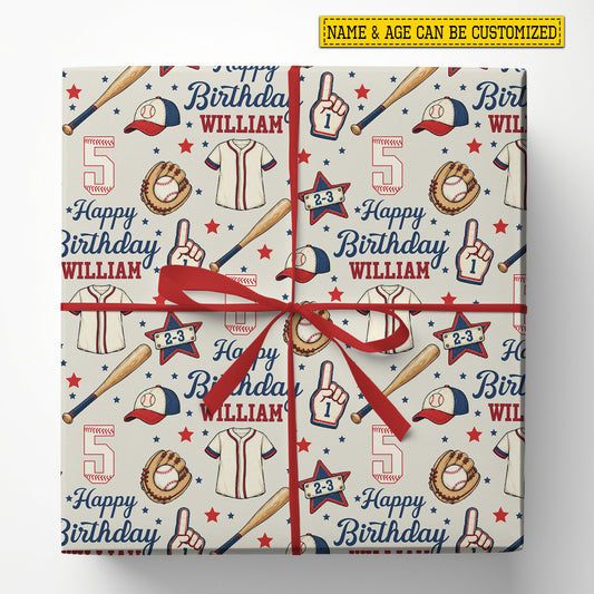 Personalized Baseball Birthday Wrapping Paper, Home Run Birthday Wrapping Paper Rolls, Gift Wrap For Baseball Lover
