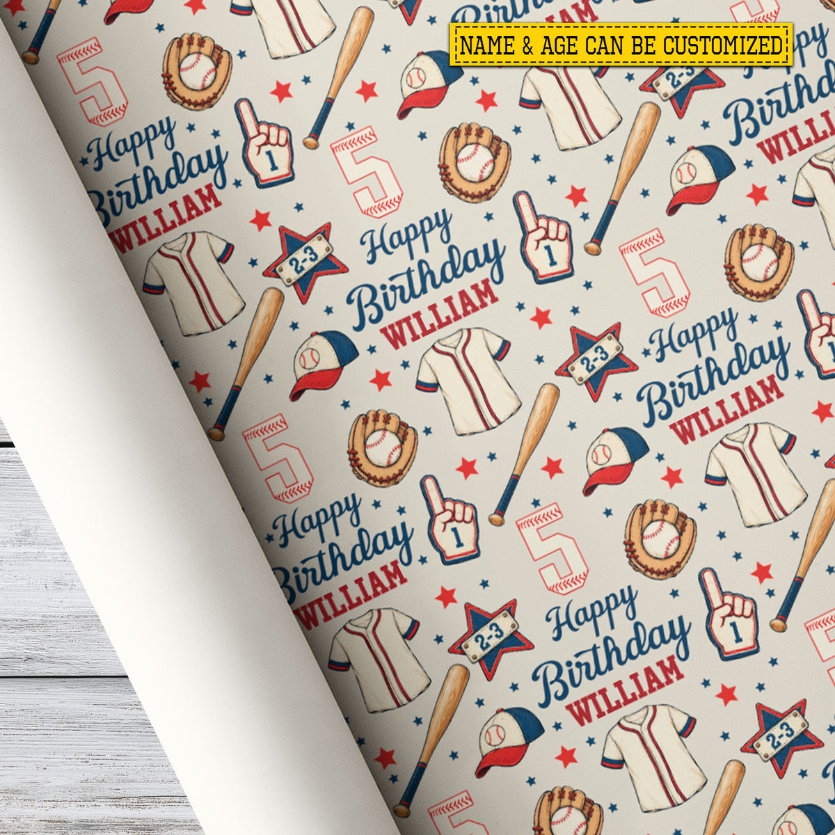 Personalized Baseball Birthday Wrapping Paper, Home Run Birthday Wrapping Paper Rolls, Gift Wrap For Baseball Lover