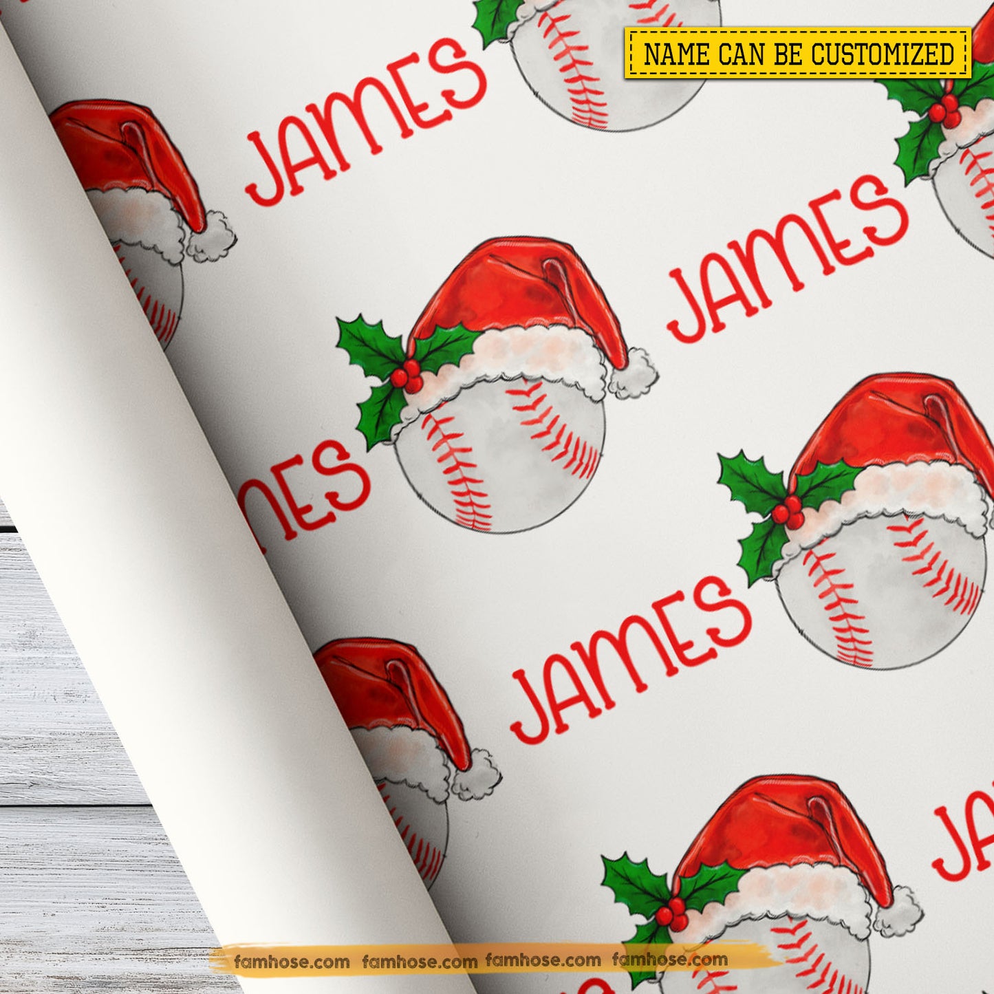 Personalized Baseball Christmas Wrapping Paper,  Custom Sports Wrapping Paper Rolls, Xmas Gift Wrap For Baseball Lover