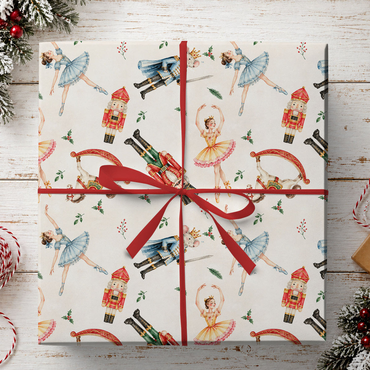 Nutcracker Ballet Christmas Wrapping Paper, Vintage Ballerina and Nutcracker Soldier Wrapping Paper Rolls, Xmas Gift Wrap For Ballet Lover