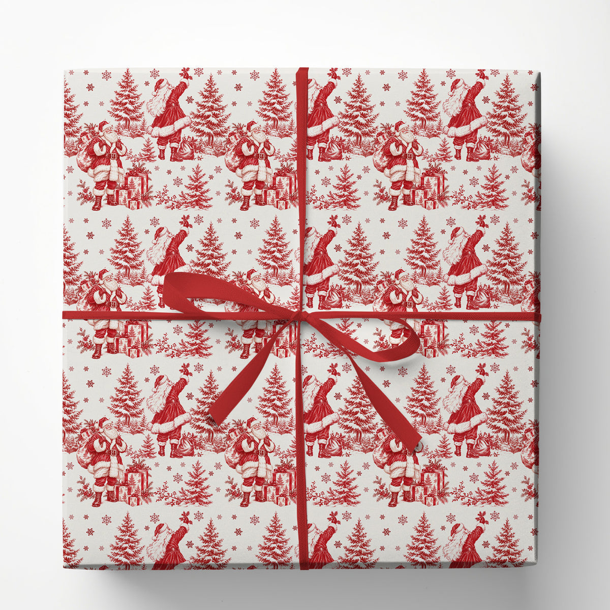 Vintage Christmas Santa Claus Wrapping Paper, Red And White Christmas Toile Pattern Wrapping Paper Rolls, Xmas Gift Wrap