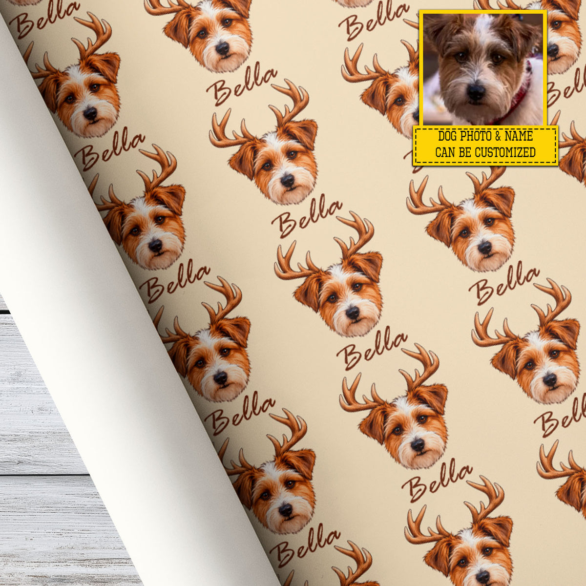 Personalized Christmas Dog Wrapping Paper, Funny Reindeer Dog Holiday Wrapping Paper Rolls, Xmas Gift Wrap For Dog Lover