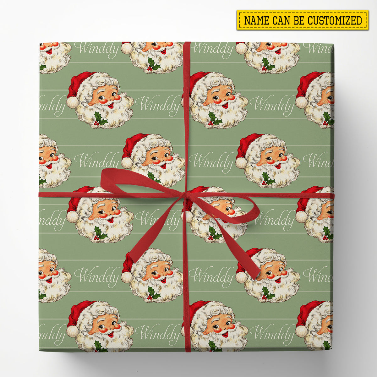 Vintage Personalized Santa Wrapping Paper, Retro Santa Claus Face Wrapping Paper Rolls, Xmas Gift Wrap