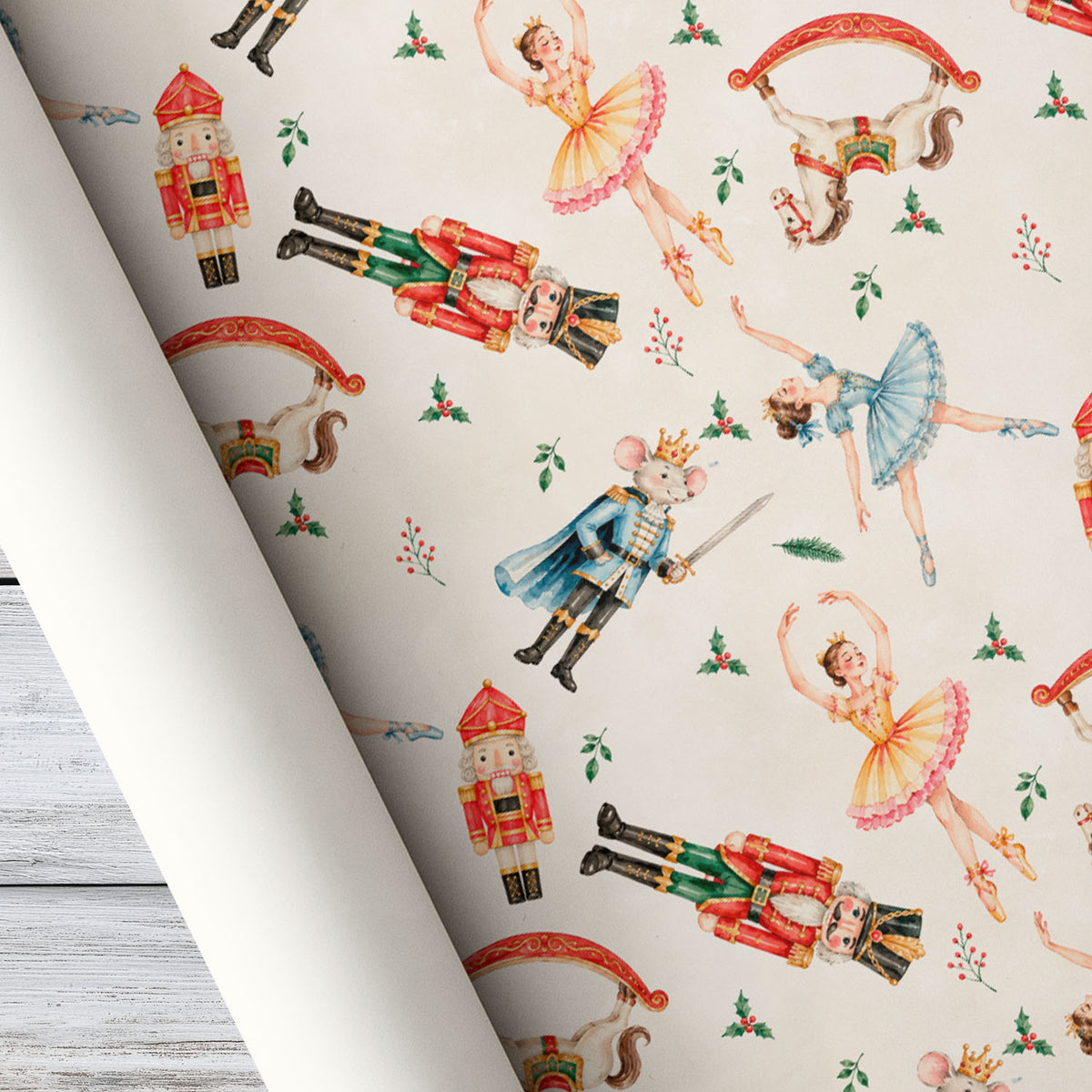 Nutcracker Ballet Christmas Wrapping Paper, Vintage Ballerina and Nutcracker Soldier Wrapping Paper Rolls, Xmas Gift Wrap For Ballet Lover