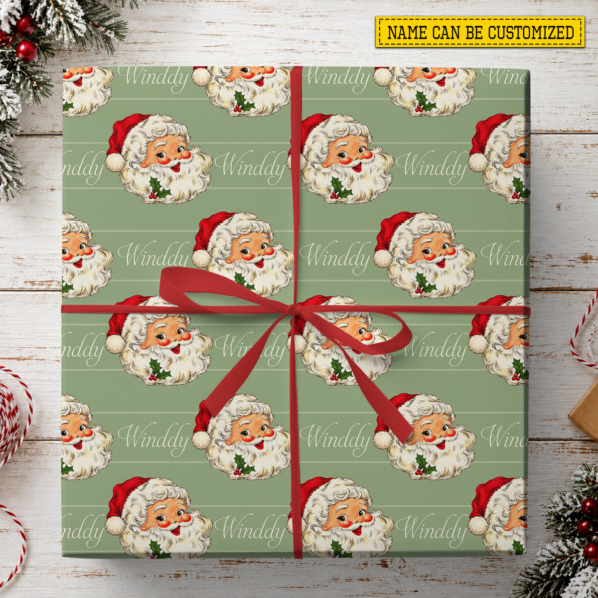 Vintage Personalized Santa Wrapping Paper, Retro Santa Claus Face Wrapping Paper Rolls, Xmas Gift Wrap