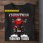Funny Personalized Christmas Motorcycle T-shirt, Christmas Behind Bars Tees Xmas Gift For Bikers