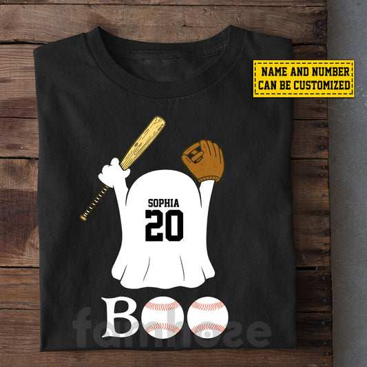 Personalized Halloween Baseball Boo T-shirt, Boo Plays The Game Tees Spooky Season Gift For Baseball Lovers