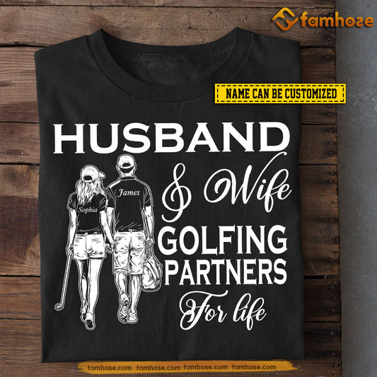 Personalized Couple Golf T-shirt, Golfing Partners For Life Tees Valentine's Day Gift For Husband And Wife Golfer, Golf Lovers