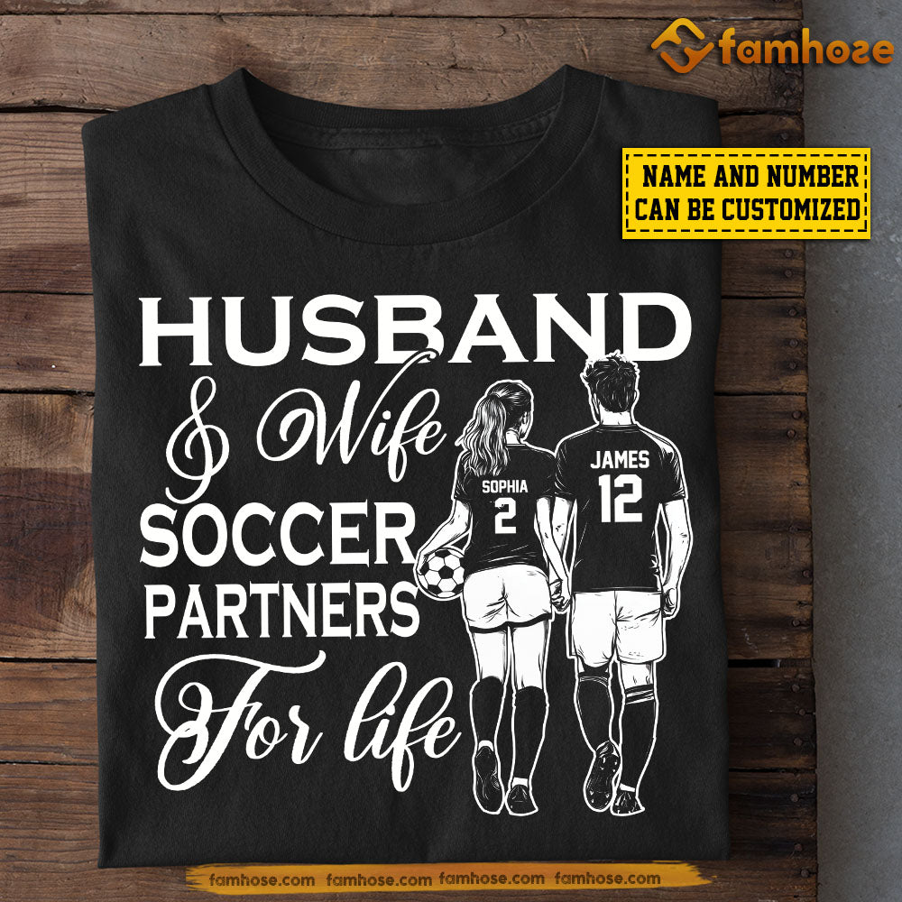 Funny Personalized Couple Soccer T-shirt, Soccer Partners For Life Tees Valentine's Day Gift For Husband And Wife Soccer Players, Soccer-Loving Couple