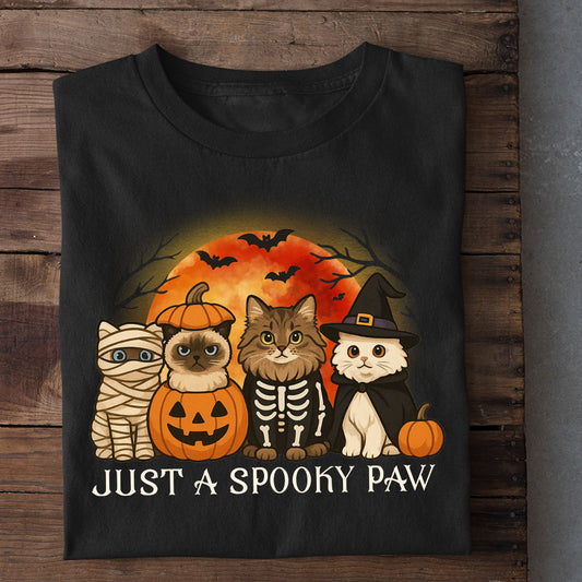 Cute Halloween Cat T-shirt, Just A Spooky Paw Tees Spooky Season Gift For Cat Lovers