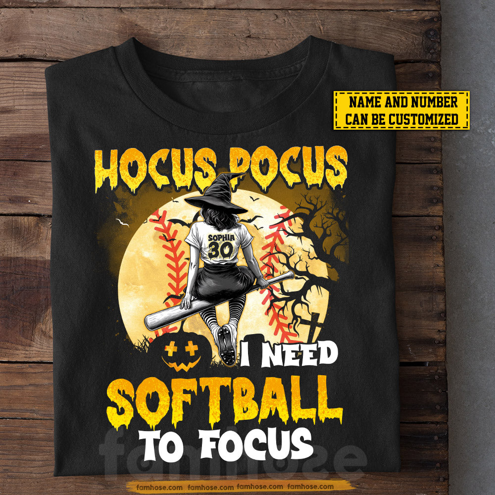 Personalized Halloween Softball Witch T-shirt, Hocus Pocus Tees Spooky Season Gift For Softball Lovers