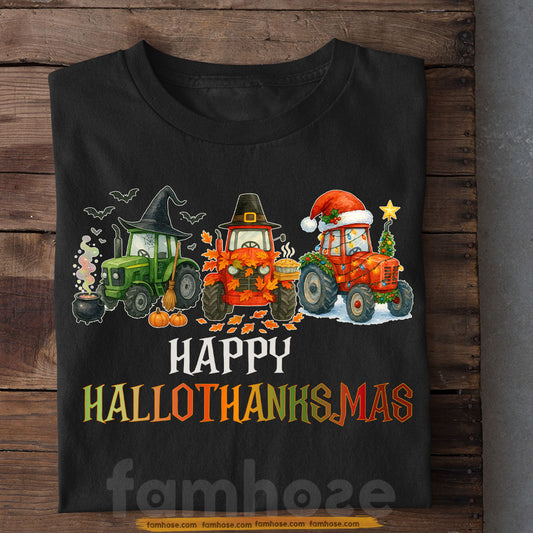 Halloween Truck T-shirt, Happy Halloween Thanksgiving Christmas Tees, 3 Seasons In 1 Gift For Trucker, Truck Driver