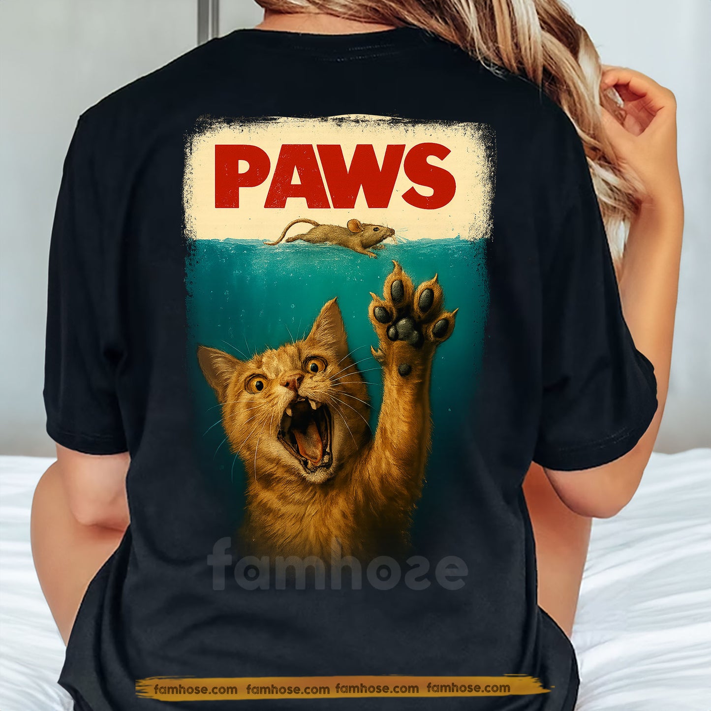 Funny Cat Backside T-shirt, Comedy Cat & Mouse Battle Tee Gift For Cat Lovers