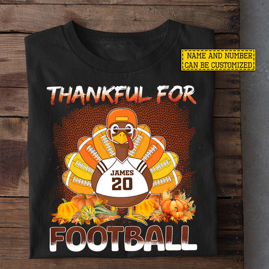 Personalized Thanksgiving Football T-shirt, Turkey Thankful For Football Tees Gift For Football Lovers