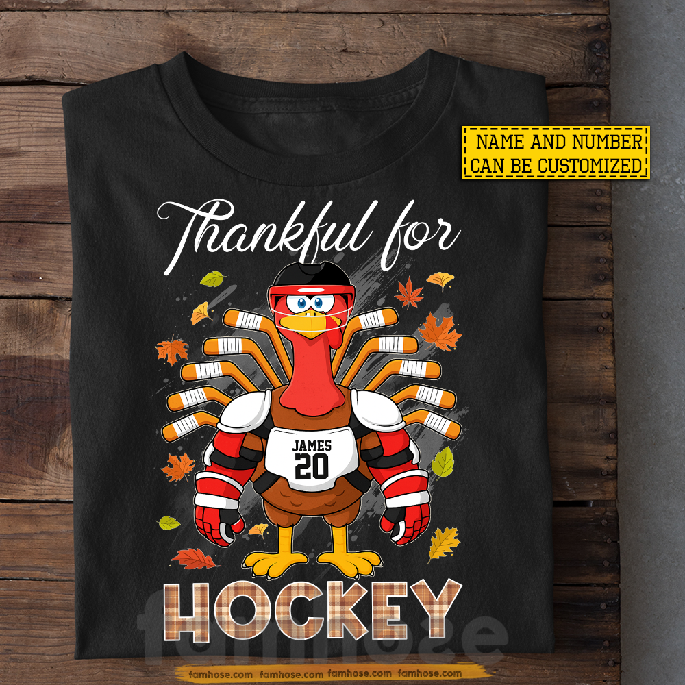 Personalized Thanksgiving Hockey T-shirt, Turkey Thankful For Hockey Tees Gift For Hockey Lovers