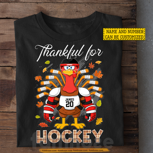 Personalized Thanksgiving Hockey T-shirt, Turkey Thankful For Hockey Tees Gift For Hockey Lovers