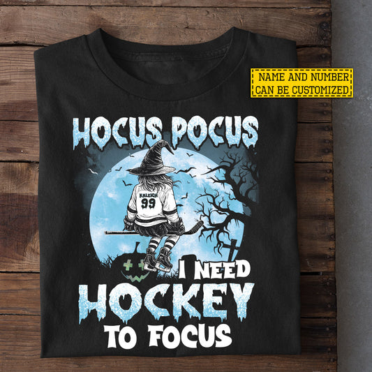 Funny Personalized Halloween Hockey Witch T-shirt, Hocus Pocus Tees Spooky Season Gift For Hockey Lovers