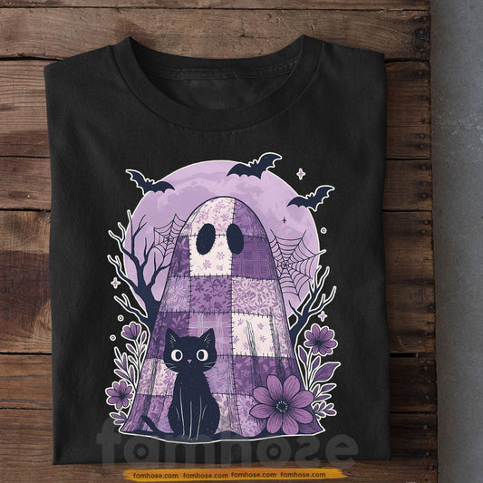 Halloween Boo Cat T-shirt, Sweet Ghost And Cat Trick-Or-Treat Tees Spooky Season Gift For Ghost Lovers