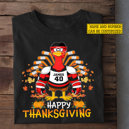 Personalized Thanksgiving Hockey T-shirt, Happy Thanksgiving Turkey Tees Gift For Hockey Lovers
