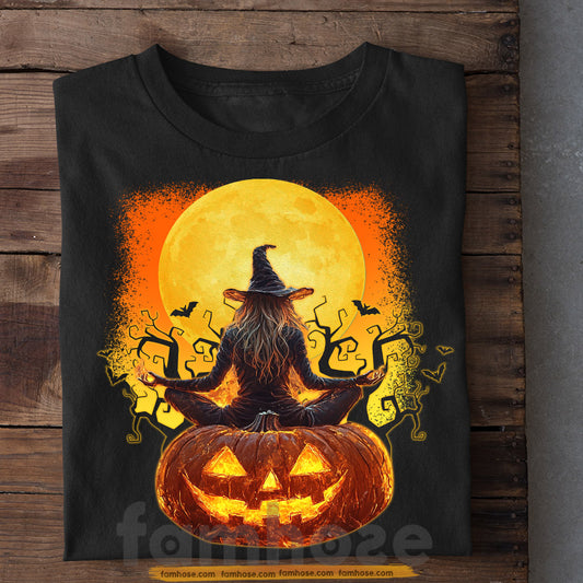 Halloween Witch Meditation T-shirt, Witchy Zen Tees Spooky Season Gift For Meditation Lovers