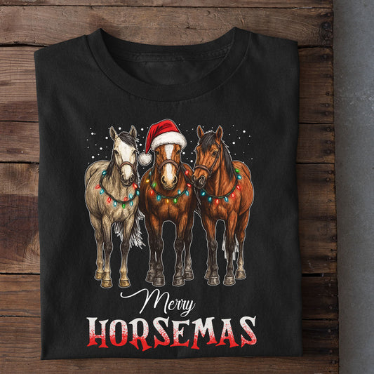 Funny Christmas Horse T-shirt, Merry Horsemas Tees Xmas Gift For Horse Lovers