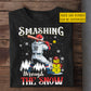 Funny Personalized Christmas Softball T-shirt, Smashing Through The Snow Sport Tees Xmas Gift For Softball Lovers