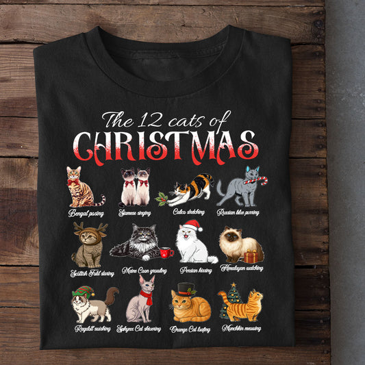 Cute Christmas Cat T-shirt, The 12 Cats Of Christmas Tees Xmas Gift For Cat Lovers