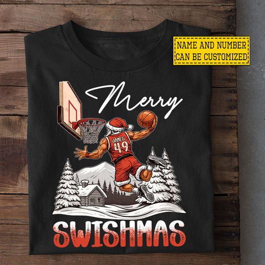 Funny Personalized Christmas Basketball T-shirt, Merry Swishmas Tees Xmas Gift For Basketball Lovers