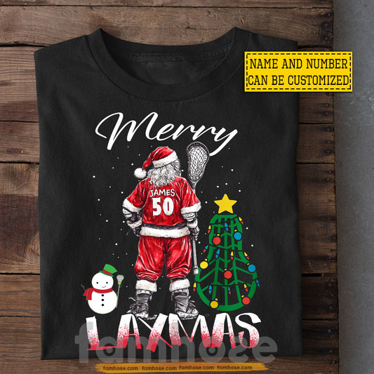 Funny Personalized Christmas Lacrosse T-shirt, Merry Laxmas Tees Xmas Gift For Lacrosse Lovers