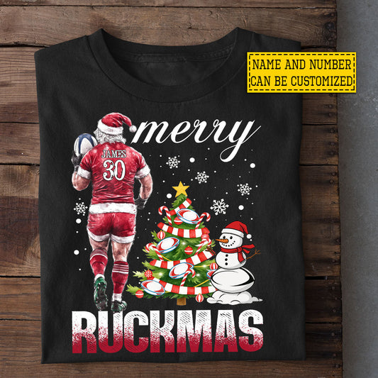 Funny Personalized Christmas Rugby T-shirt, Merry Ruckmas Tees Xmas Gift For Rugby Lovers