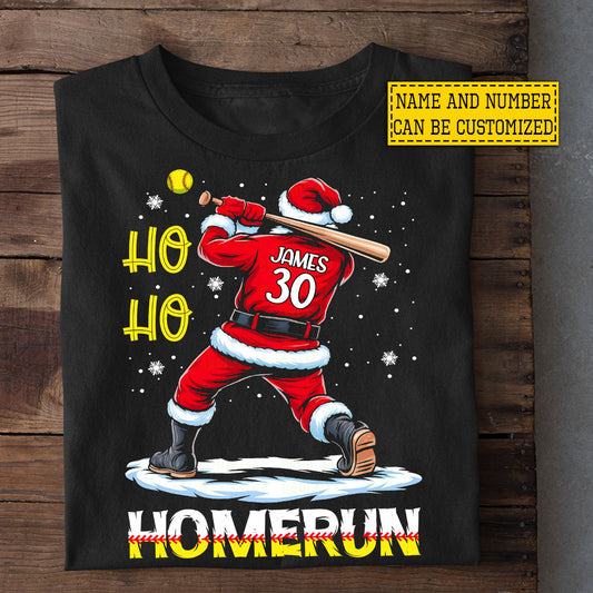 Funny Personalized Christmas Softball T-shirt, Ho Ho Homerun Tees Xmas Gift For Softball Lovers