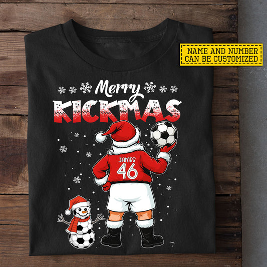 Funny Personalized Christmas Soccer T-shirt, Mery Kickmas Sport Tees Xmas Gift For Soccer Lovers