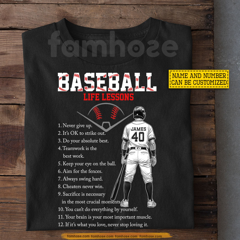 Personalized Baseball Man T-shirt, Baseball Life Lessons Sport Tees Gift For Baseball Lovers