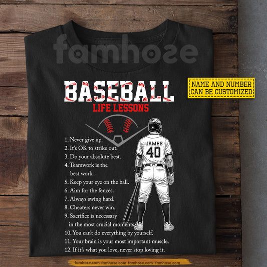 Personalized Baseball Man T-shirt, Baseball Life Lessons Sport Tees Gift For Baseball Lovers