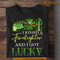 Funny Firefighter T-shirt, I Kissed A Firefighter And I Got Lucky Tee Patrick's Day Gift For Firefighter Lovers, Fireman Tee