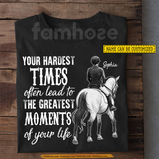 Personalized Horse Riding Girl T-shirt, Your Hardest Times Often Lead To The Greatest Moments Tees Gift For Horse Girl