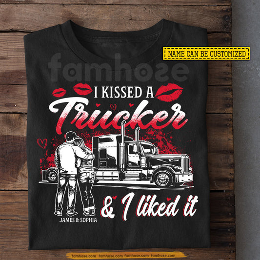 Personalized Trucker T-shirt, I Kissed A Trucker Tees Valentine Gift For Trucker Lover