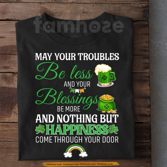 Four-Leaf Clover Beer T-shirt, Happiness Come Through Your Door Tees St Patrick's Day Shamrock Gift For Irish Lover