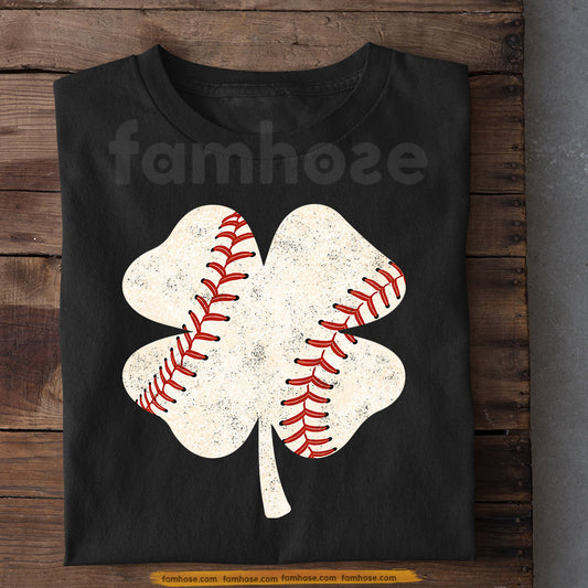 Four-Leaf Clover Baseball T-shirt, Lucky Shamrock Baseball Tees St Patrick's Day Gift For Baseball Lovers