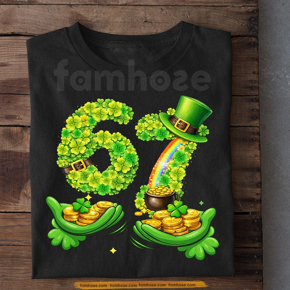 Funny Four-Leaf Clover 67 Meme T-shirt, Lucky 67 Shamrock Tees St Patrick's Day Gift For Irish Lovers