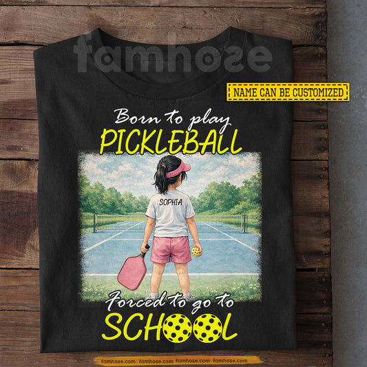 Personalized Pickleball Girl Kid T-shirt, Born To Play Pickleball Sport Tees Gift For Pickleball Lover