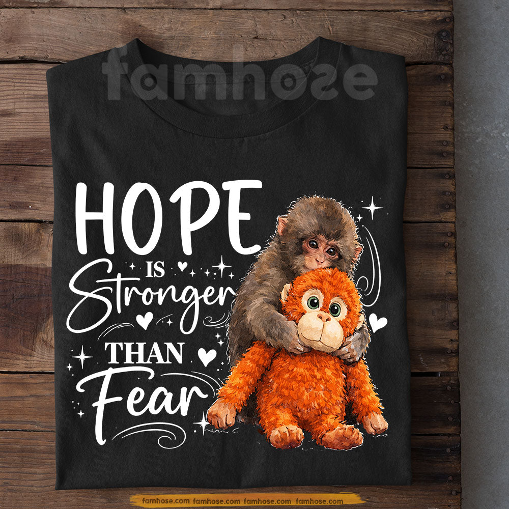 Punch Meme T-shirt, Hope Is Stronger Than Fear Motivational Support Monkey Tees Encouragement Gift