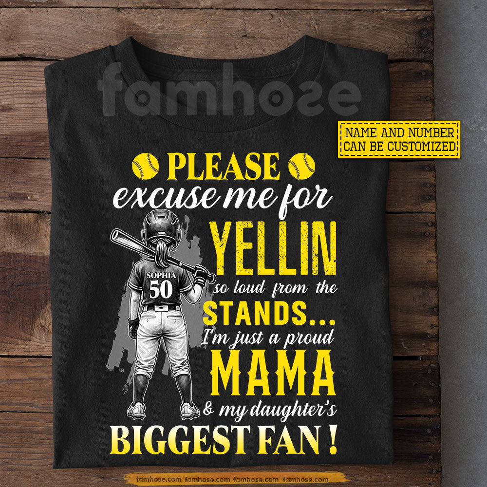 Personalized Softball Mama Daughter T-shirt, I'm Just A Proud Mama Daughter's Biggest Fan Tees Gift For Softball Lovers