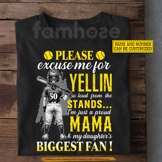 Personalized Softball Mama Daughter T-shirt, I'm Just A Proud Mama Daughter's Biggest Fan Tees Gift For Softball Lovers
